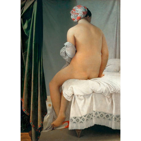 La Baigneuse Valpincon Gold Ornate Wood Framed Art Print with Double Matting by Ingres, Jean-Auguste-Dominique