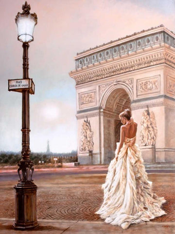 Romance in Paris II White Modern Wood Framed Art Print with Double Matting by Silver, John