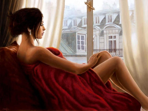 At the window Black Ornate Wood Framed Art Print with Double Matting by Silver, John