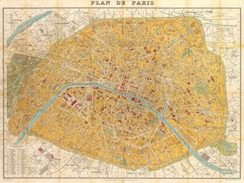 Gilded Map of Paris Black Ornate Wood Framed Art Print with Double Matting by Joannoo