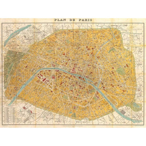 Gilded Map of Paris White Modern Wood Framed Art Print by Joannoo