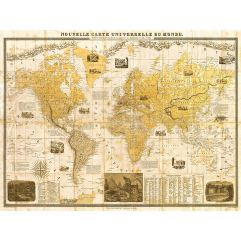 Gilded 1859 Map of the World White Modern Wood Framed Art Print by Joannoo