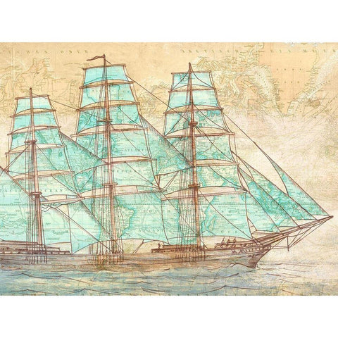 Sailing to the World Gold Ornate Wood Framed Art Print with Double Matting by Joannoo