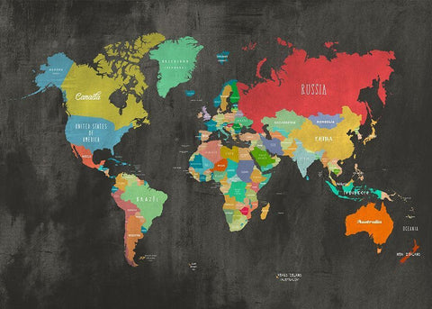 Modern Map of the World - Chalkboard Black Ornate Wood Framed Art Print with Double Matting by Joannoo