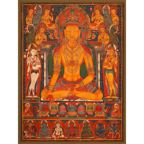 Buddha Ratnasambhava with Wealth Deitie Black Modern Wood Framed Art Print with Double Matting by Anonymous