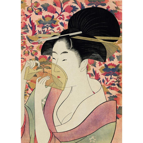 Courtesan  Black Modern Wood Framed Art Print with Double Matting by Utamaro, Kitagawa