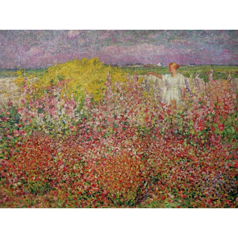 Amongst the Flowers at Belle Isle White Modern Wood Framed Art Print by Russell, John Peter