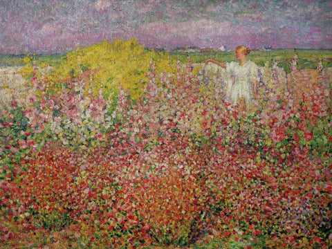 Amongst the Flowers at Belle Isle White Modern Wood Framed Art Print with Double Matting by Russell, John Peter