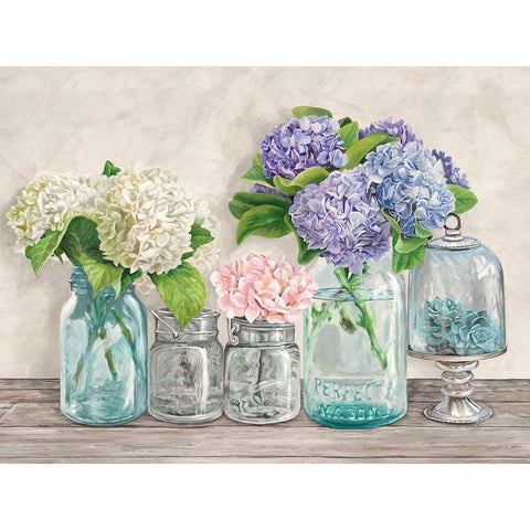 Flowers in Mason Jars (detail) Black Modern Wood Framed Art Print with Double Matting by Jenny, Thomlinson