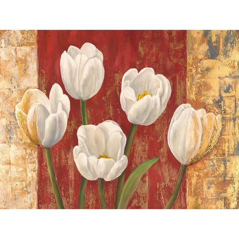 Tulips on Royal Red White Modern Wood Framed Art Print by Jenny, Thomlinson