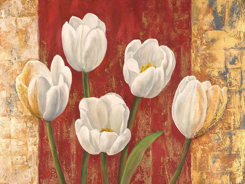 Tulips on Royal Red White Modern Wood Framed Art Print with Double Matting by Jenny, Thomlinson