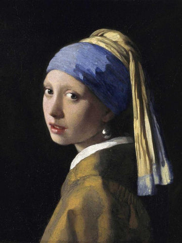 Girl With A Pearl Earring White Modern Wood Framed Art Print with Double Matting by Vermeer, Jan