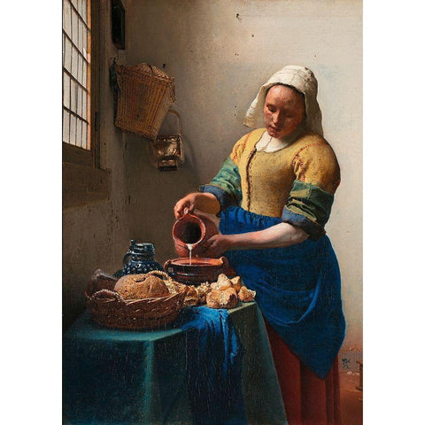 The Milkmaid - detail Black Modern Wood Framed Art Print with Double Matting by Vermeer, Jan