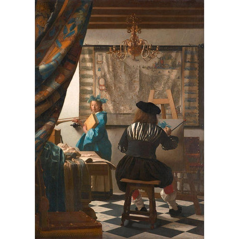 The Art of Painting - detail Black Modern Wood Framed Art Print with Double Matting by Vermeer, Jan