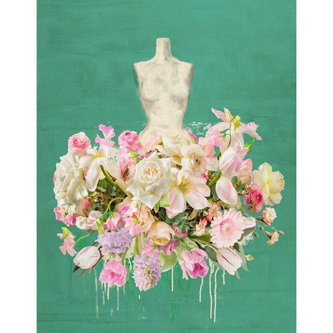 Dressed in Flowers I - Garden Green Gold Ornate Wood Framed Art Print with Double Matting by Parr, Kelly