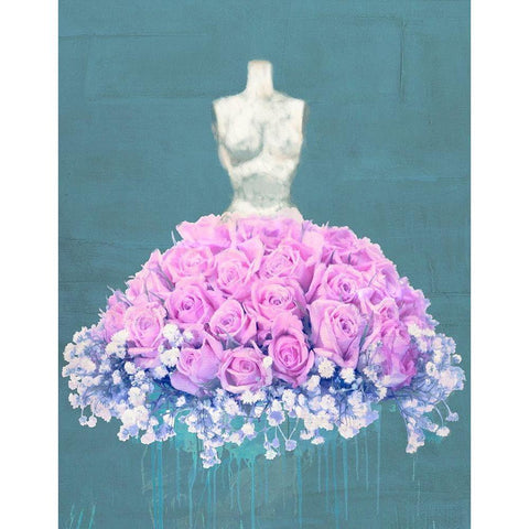 Dressed in Flowers II - Ocean Blue Black Modern Wood Framed Art Print by Parr, Kelly
