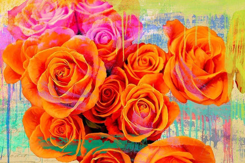 Dripping Roses Black Ornate Wood Framed Art Print with Double Matting by Parr, Kelly