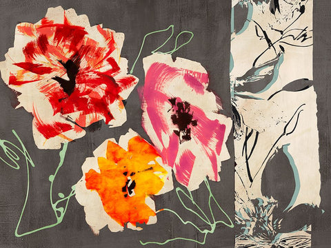 Neon Flowers I White Modern Wood Framed Art Print with Double Matting by Parr, Kelly