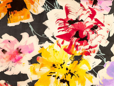 Neon Flowers II (detail) Black Ornate Wood Framed Art Print with Double Matting by Parr, Kelly