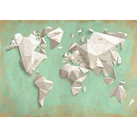 A different world (Mint and Gold) White Modern Wood Framed Art Print by Kaj, Rama