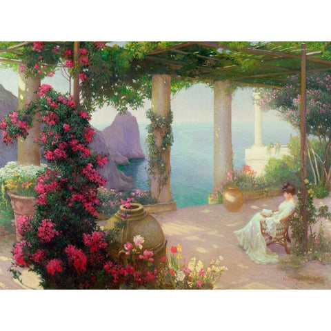 The Terrace Capri Gold Ornate Wood Framed Art Print with Double Matting by Schuster, Karl Maria