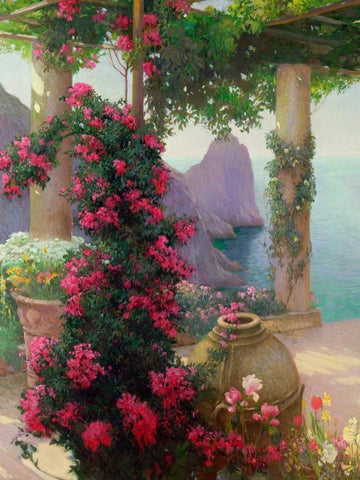 The Terrace, Capri (detail) White Modern Wood Framed Art Print with Double Matting by Schuster, Karl Maria