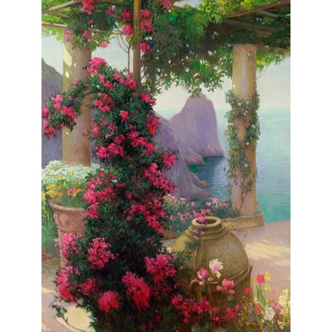 The Terrace, Capri (detail) White Modern Wood Framed Art Print by Schuster, Karl Maria