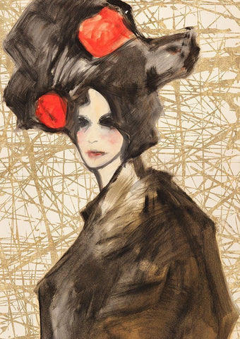 Asian Deity (detail) Black Ornate Wood Framed Art Print with Double Matting by Kumi
