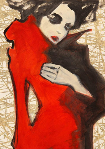Feminine Red (detail) White Modern Wood Framed Art Print with Double Matting by Kumi