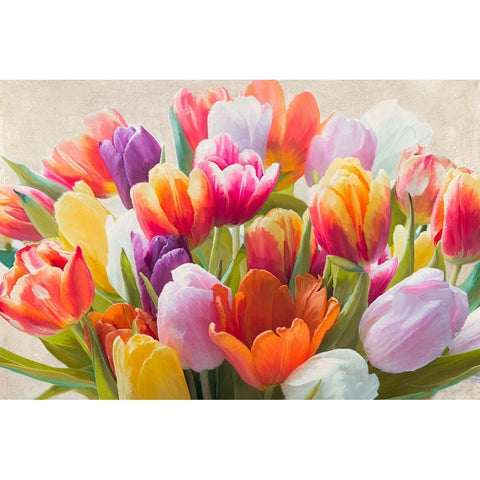 Spring Tulips Black Modern Wood Framed Art Print with Double Matting by Villa, Luca