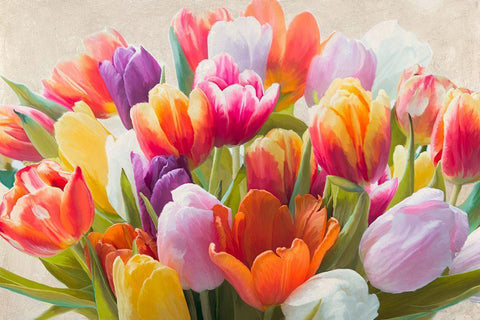 Spring Tulips White Modern Wood Framed Art Print with Double Matting by Villa, Luca