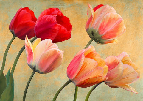 Golden Tulips (detail) White Modern Wood Framed Art Print with Double Matting by Villa, Luca