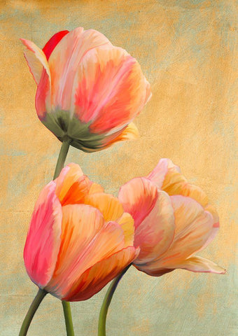 Golden Tulips I White Modern Wood Framed Art Print with Double Matting by Villa, Luca