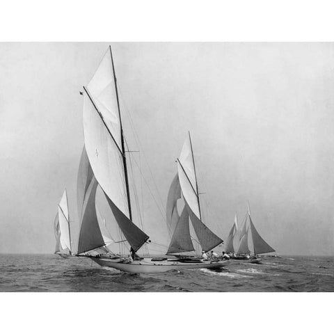 Saliboats Sailing Downwind ca. 1900-1920 White Modern Wood Framed Art Print by Levick, Edwin