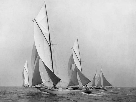 Saliboats Sailing Downwind ca. 1900-1920 Black Ornate Wood Framed Art Print with Double Matting by Levick, Edwin