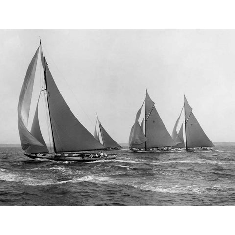 Sloops at Sail 1915 Gold Ornate Wood Framed Art Print with Double Matting by Levick, Edwin