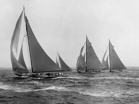 Sloops at Sail 1915 White Modern Wood Framed Art Print with Double Matting by Levick, Edwin