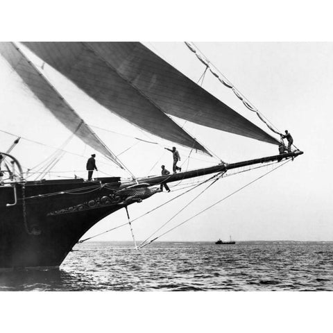 Ship Crewmen Standing on the Bowsprit 1923 Gold Ornate Wood Framed Art Print with Double Matting by Levick, Edwin