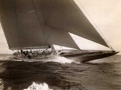 J Class Sailboat 1934 White Modern Wood Framed Art Print with Double Matting by Levick, Edwin