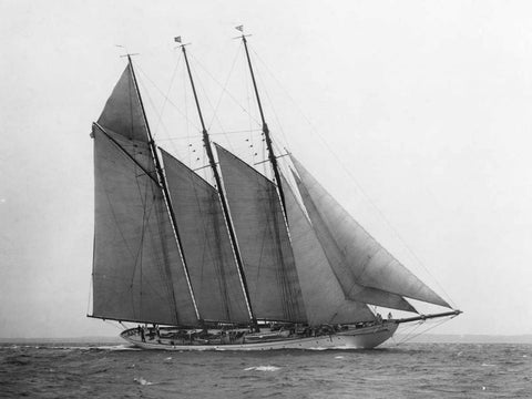 The Schooner Karina at Sail 1919 Black Ornate Wood Framed Art Print with Double Matting by Levick, Edwin