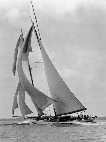 The Schooner Half Moon at Sail 1910s White Modern Wood Framed Art Print with Double Matting by Levick, Edwin