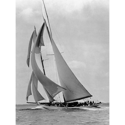 The Schooner Half Moon at Sail 1910s Black Modern Wood Framed Art Print with Double Matting by Levick, Edwin