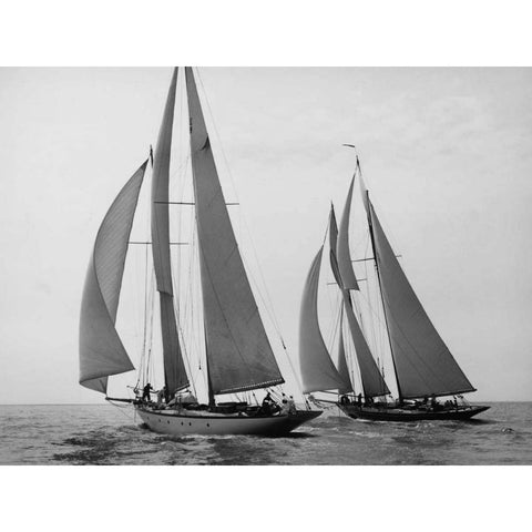 Sailboats Race during Yacht Club Cruise Black Modern Wood Framed Art Print with Double Matting by Levick, Edwin