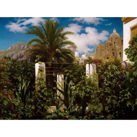 Garden of an Inn Capri Black Modern Wood Framed Art Print with Double Matting by Leighton, Frederic