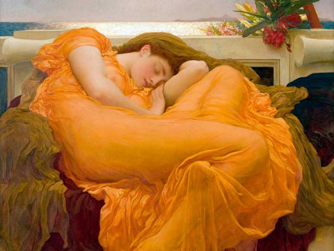 Flaming June Black Ornate Wood Framed Art Print with Double Matting by Leighton, Frederic