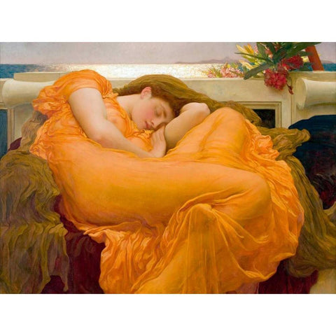 Flaming June Gold Ornate Wood Framed Art Print with Double Matting by Leighton, Frederic