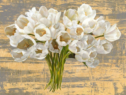Washed Tulips (Ash and Gold) White Modern Wood Framed Art Print with Double Matting by Sanna, Leonardo