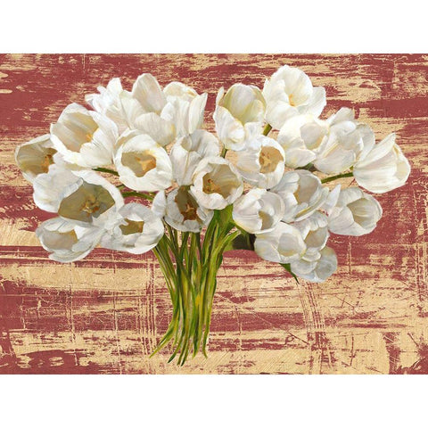 Washed Tulips (Red and Gold) Gold Ornate Wood Framed Art Print with Double Matting by Sanna, Leonardo