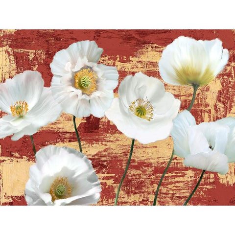 Washed Poppies (Red and Gold) White Modern Wood Framed Art Print by Sanna, Leonardo