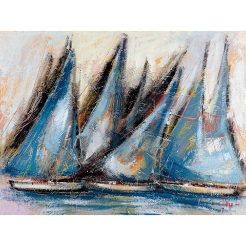 Vele blu Black Modern Wood Framed Art Print with Double Matting by Florio, Luigi